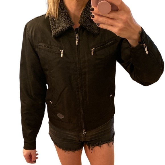 RARE Small Black Harley-Davidson Quilted Lined Jacket With Removable Collar - Picture 2 of 16